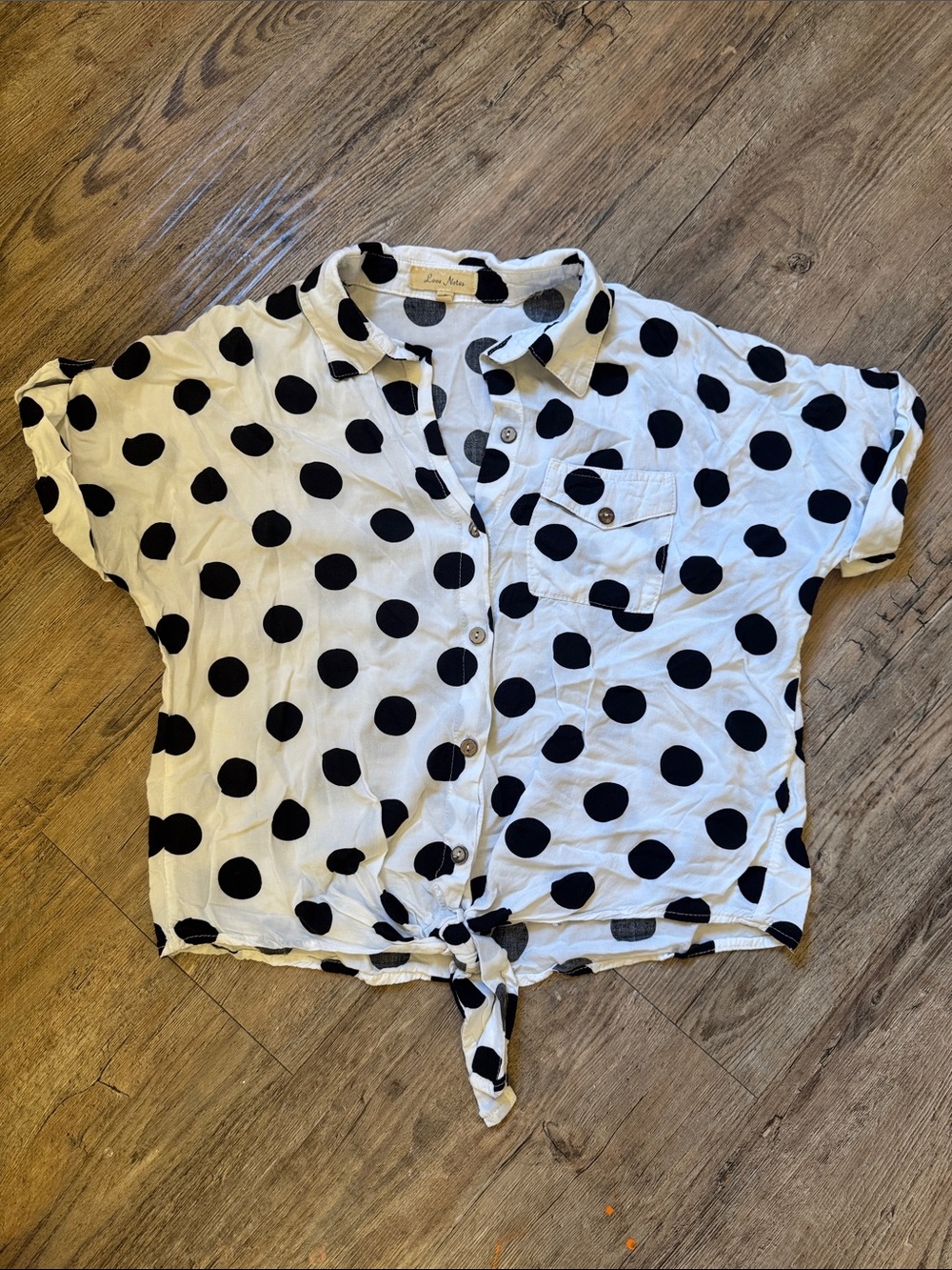 Love Notes White and Black Polka Dot Tie-Hem Button Down Shirt